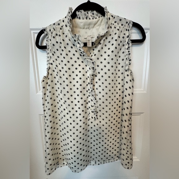 J Crew Natasha Sleeveless Silk Polka Dot Ruffle Blouse Size 6 - Picture 1 of 7